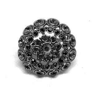 Dome Cocktail Ring Black & Clear Rhinestones On Stretch band